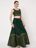 Dupion Block Printed Half and Half Lehenga Set