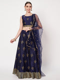 Dupion Hand Block Printed Bias Lehenga Set