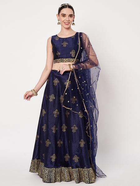 Dupion Hand Block Printed Bias Lehenga Set