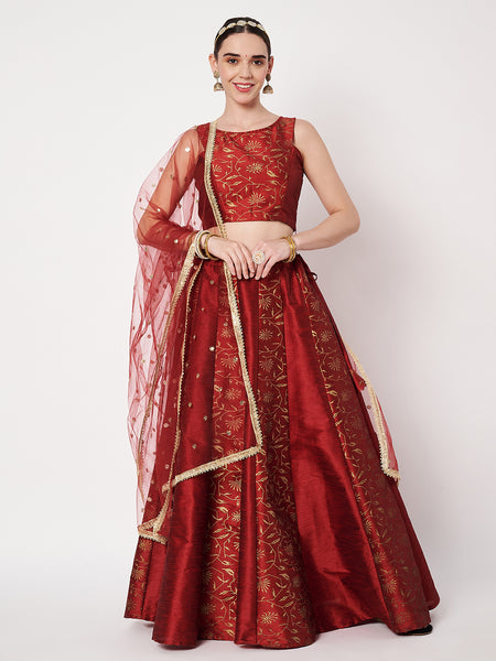 Dupion Block Printed kalidaar Lehenga Set