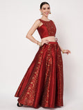 Dupion Block Printed kalidaar Lehenga Set