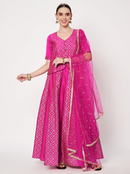 Silk Blend Block Printed Kalidaar Lehenga Set