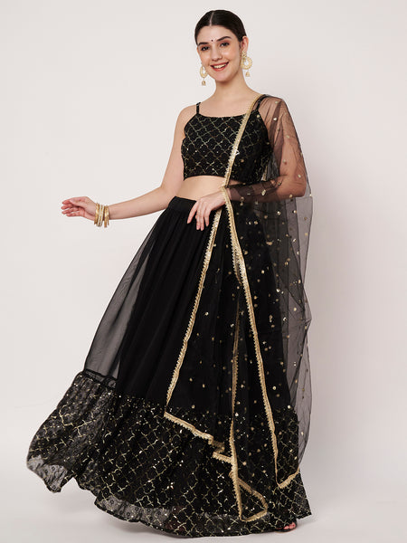 Georgette Embroidered Tiered Lehenga Set