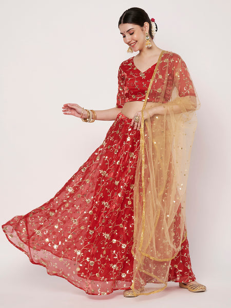 Organza Embroidered Bias Lehenga Set