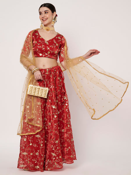 Organza Embroidered Bias Lehenga Set