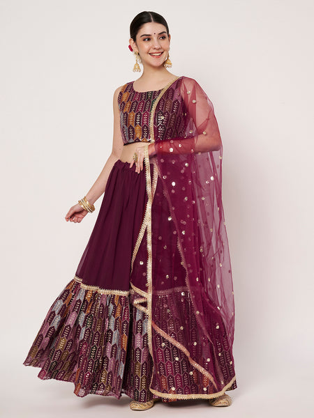 Georgette Embroidered Tiered Lehenga Set