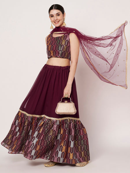 Georgette Embroidered Tiered Lehenga Set