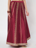 Dupion Hand Block Printed Embellished Bias Skirt