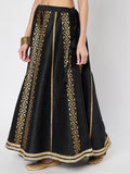 Dupion Hand Block Printed Embellished Bias Skirt