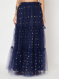 Net Sequin Embroidered Tiered Skirt