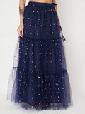 Net Sequin Embroidered Tiered Skirt