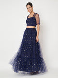 Net Sequin Embroidered Tiered Skirt
