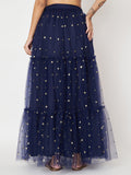 Net Sequin Embroidered Tiered Skirt