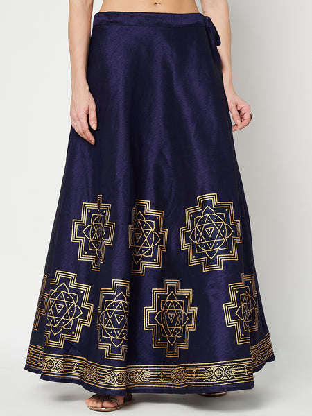 Dupion Hand Block Printed Bias Skirt