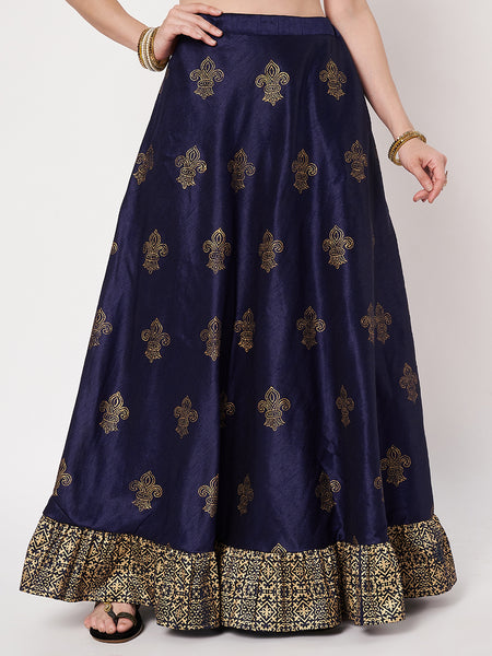 Dupion Block Printed Ruffle Bias Skirt