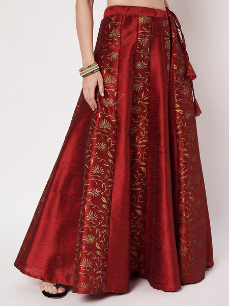 Dupion Block Printed Kalidaar Skirt