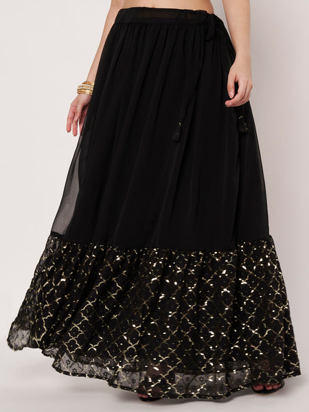 Georgette Embroidered Tiered Skirt