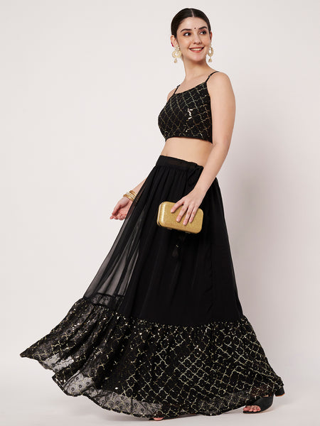 Georgette Embroidered Tiered Skirt
