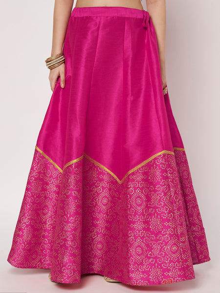 Dupion Block Printed Half And Half Kalidaar Skirt