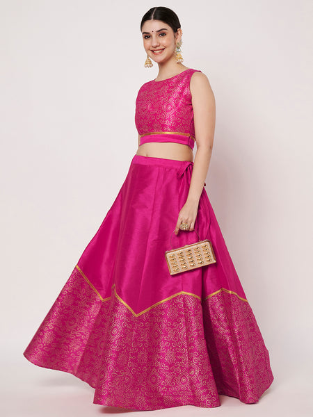 Dupion Block Printed Half And Half Kalidaar Skirt