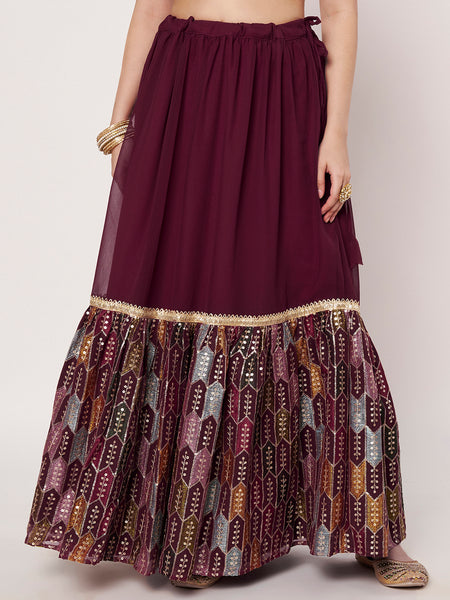 Georgette Embroidered Tiered Skirt