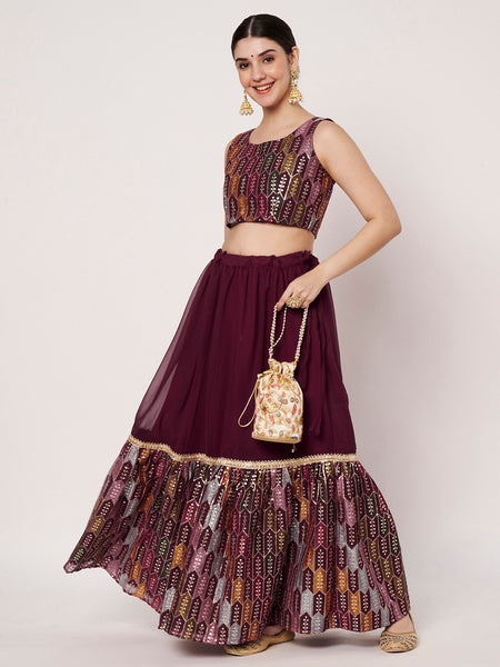 Georgette Embroidered Tiered Skirt