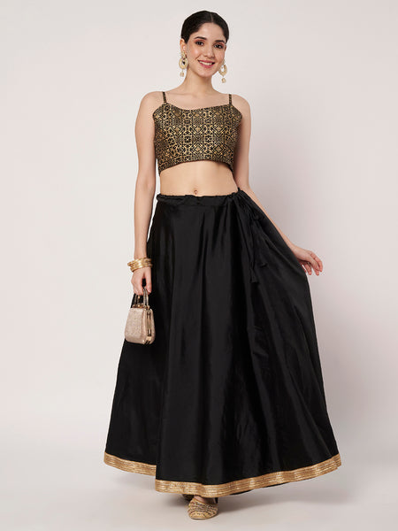 Silk Blend Solid Embellished Bias Skirt