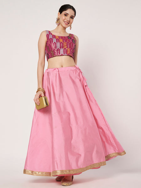 Silk Blend Solid Embellished Bias Skirt