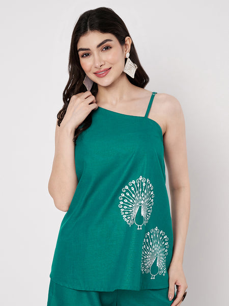 Cotton Block Printed One Shoulder Top