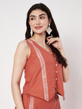 Cotton Block Printed Button Down Waistcoat