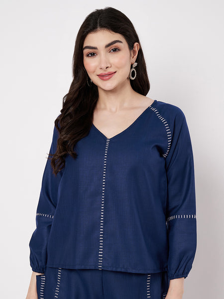 Cotton Embroidered V-neck Top