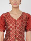 Silk Blend Block Printed Button Down Readymade blouse