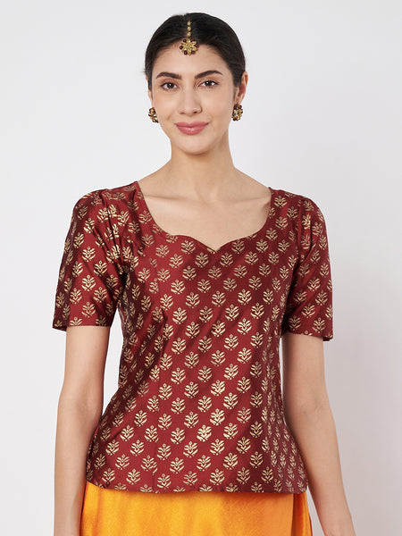 Silk Blend Block Printed  Readymade blouse