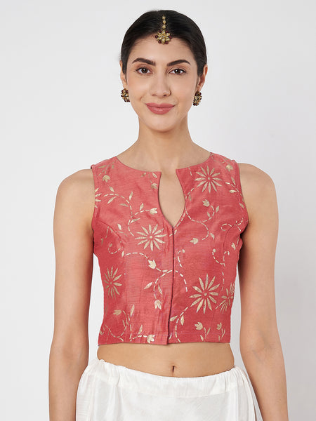 Chanderi Printed Front Open Readymade Blouse