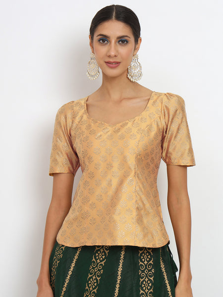 Silk Blend Hand Block Printed Readymade blouse