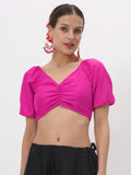 Chroma Puff Sleeves Back Tie Padded Crop Top