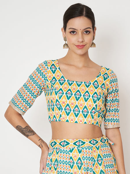 Cotton Printed Back Cut-out Readymade blouse