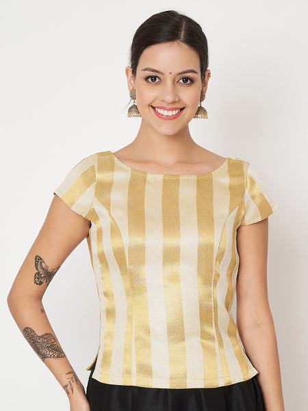 Gold Silver Brocade Readymade blouse