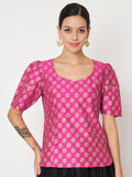 Silk Blend Block Printed Readymade blouse