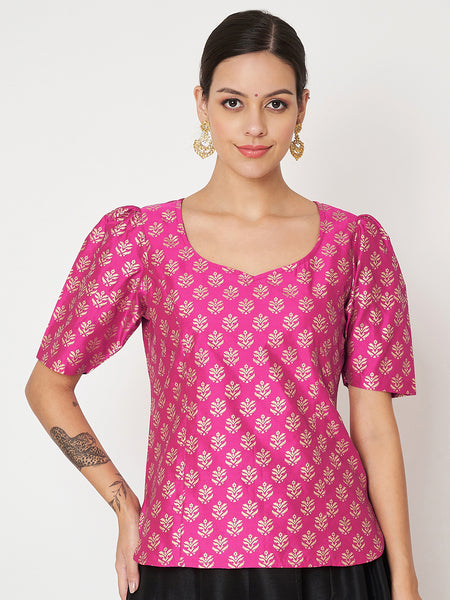 Silk Blend Block Printed Readymade blouse