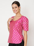Silk Blend Block Printed Readymade blouse