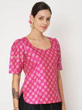 Silk Blend Block Printed Readymade blouse