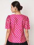 Silk Blend Block Printed Readymade blouse