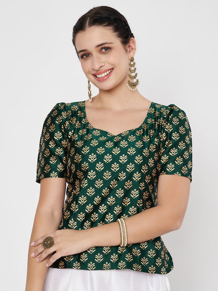 Silk Blend Block Printed Readymade blouse