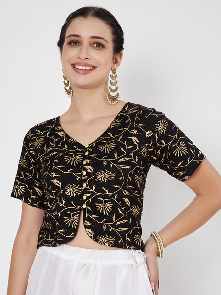 Viscose Block Printed Button Down Readymade blouse