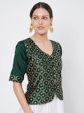 Silk Blend Block Printed Button Down Readymade blouse