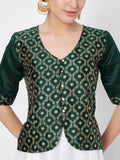 Silk Blend Block Printed Button Down Readymade blouse