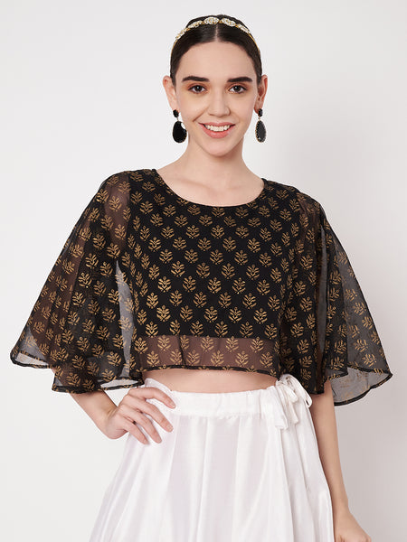 Georgette Block Printed Readymade Cape Blouse