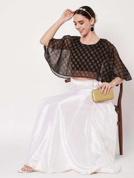 Georgette Block Printed Readymade Cape Blouse