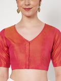 Silk Blend Dual-tone V-neck Readymade Blouse